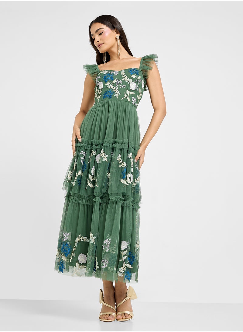 Maya Embroidered Full Tulle Skirt Midaxi Dress  - Image 1