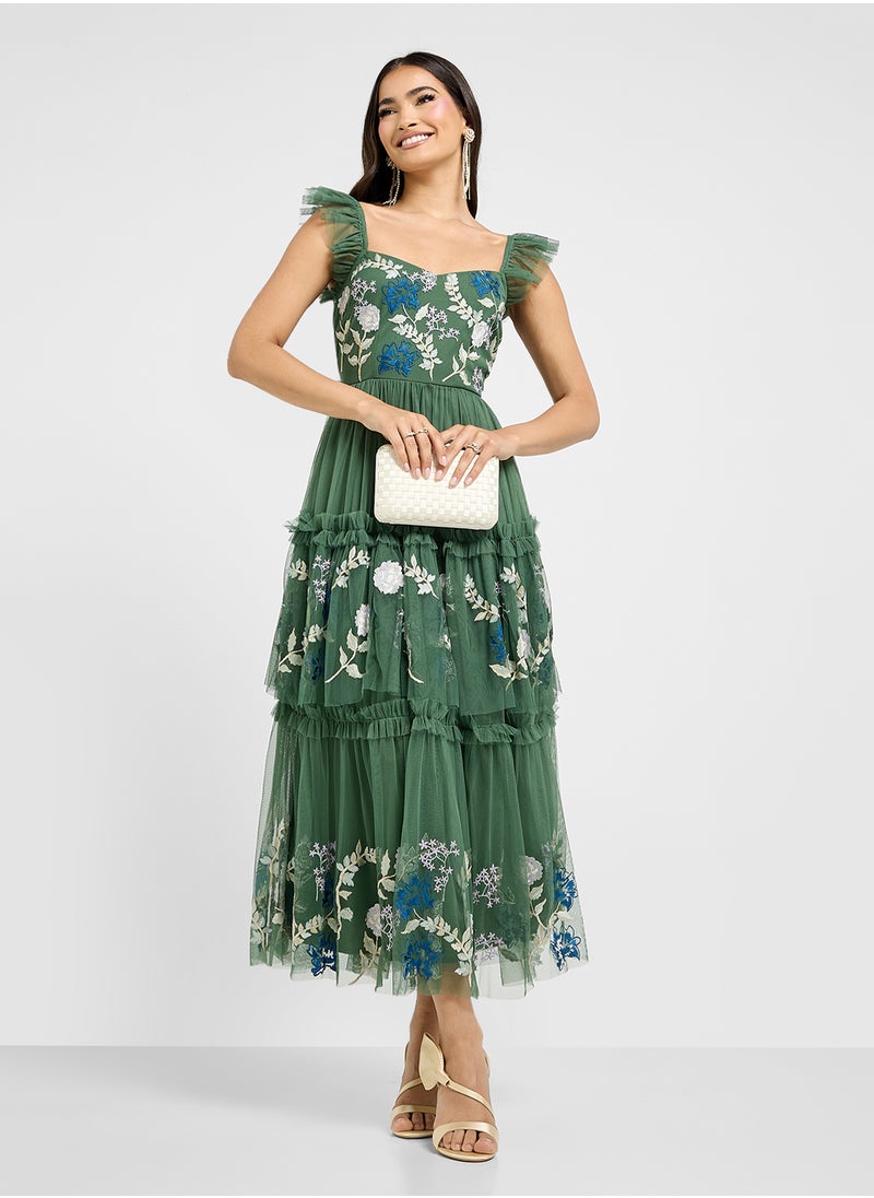 Maya Embroidered Full Tulle Skirt Midaxi Dress  - Image 4