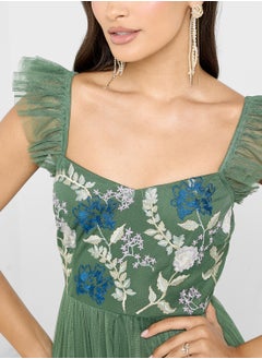 Maya Embroidered Full Tulle Skirt Midaxi Dress  - Image 3