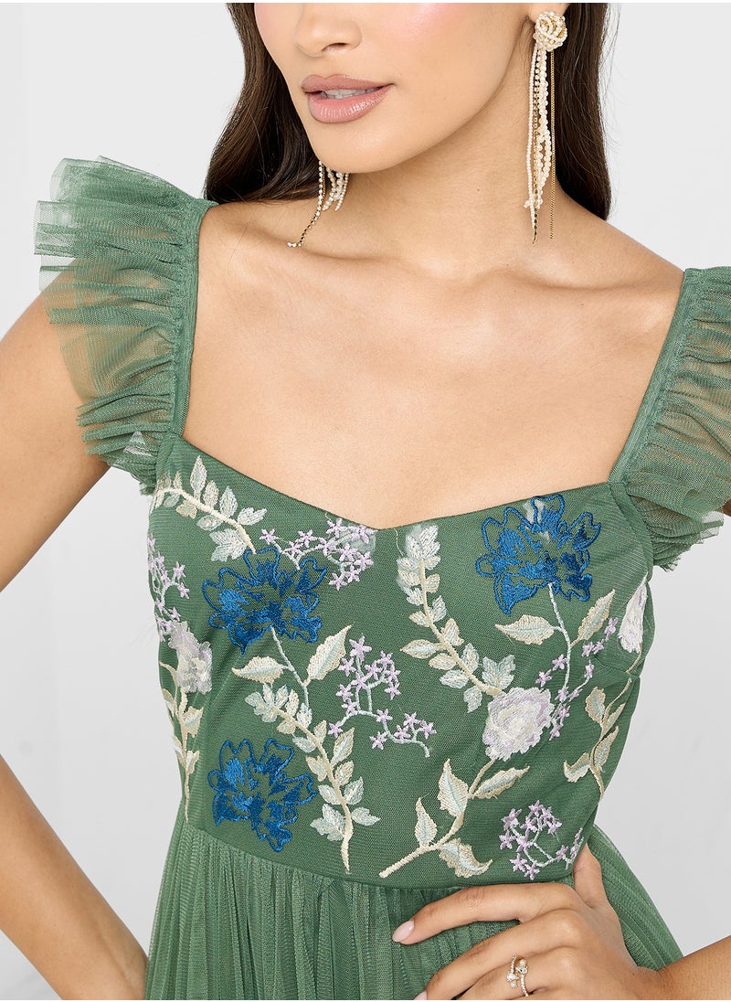 Maya Embroidered Full Tulle Skirt Midaxi Dress  - Image 3