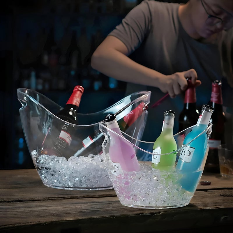 Plastic Ice Bucket - Oval-Shaped Drink Cooler with Transparent Handles for Party Beverage Storage and Kitchen Organization (1PCS) - Image 4