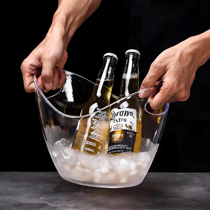 Plastic Ice Bucket - Oval-Shaped Drink Cooler with Transparent Handles for Party Beverage Storage and Kitchen Organization (1PCS) - Image 5