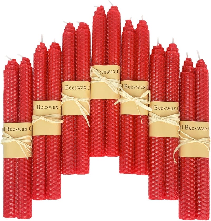 Lacaser Natural Beeswax Red Taper Candles Bulk Pack of 14 pcs, Unscented & Smokeless & Dripless Red Long Candlesticks 9 Inches Each,Gift Box Packed - Image 1