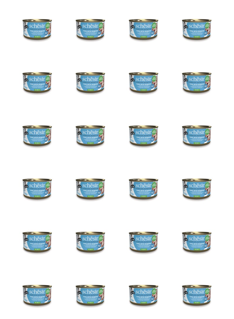 شيسر طعام القطط الرطب شيسير المتكامل والمتوازن في علبة جيلي - تونة مع سمك القاروص 85 جم × 24 قطعة - Image 1