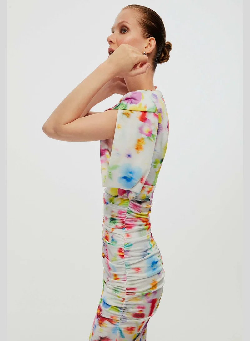Nocturne Floral Ruched Midi Dress