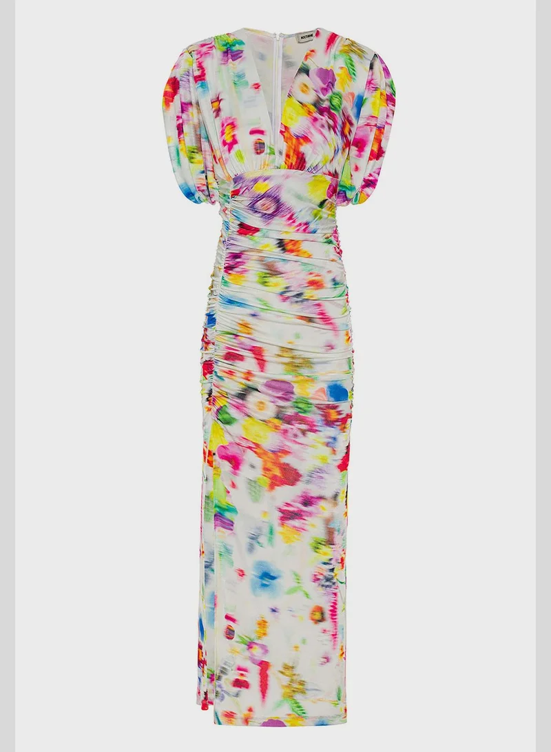 Nocturne Floral Ruched Midi Dress