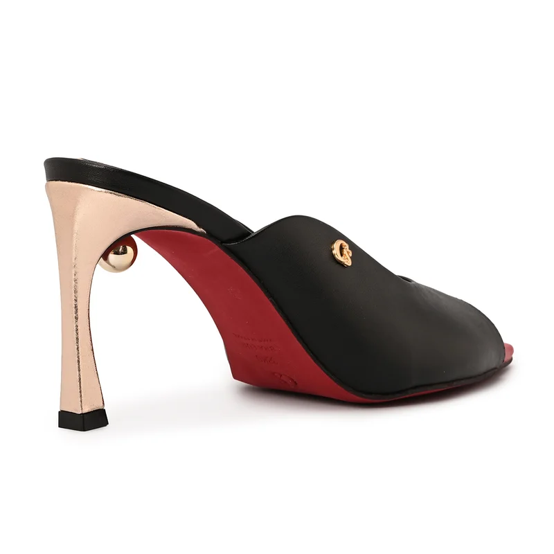Carmen Steffens Black Leaf Toe and Comma Heel Mule