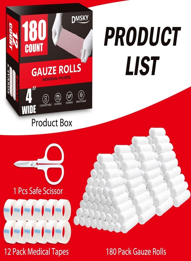 DMSKY 180 Pack Gauze Rolls, 4 in x 4.1 Yards, Individually Wrapped Breathable Rolled Gauze, Premium Bandage Wrap Rolled Gauzes, Mummy Wraps - Image 2