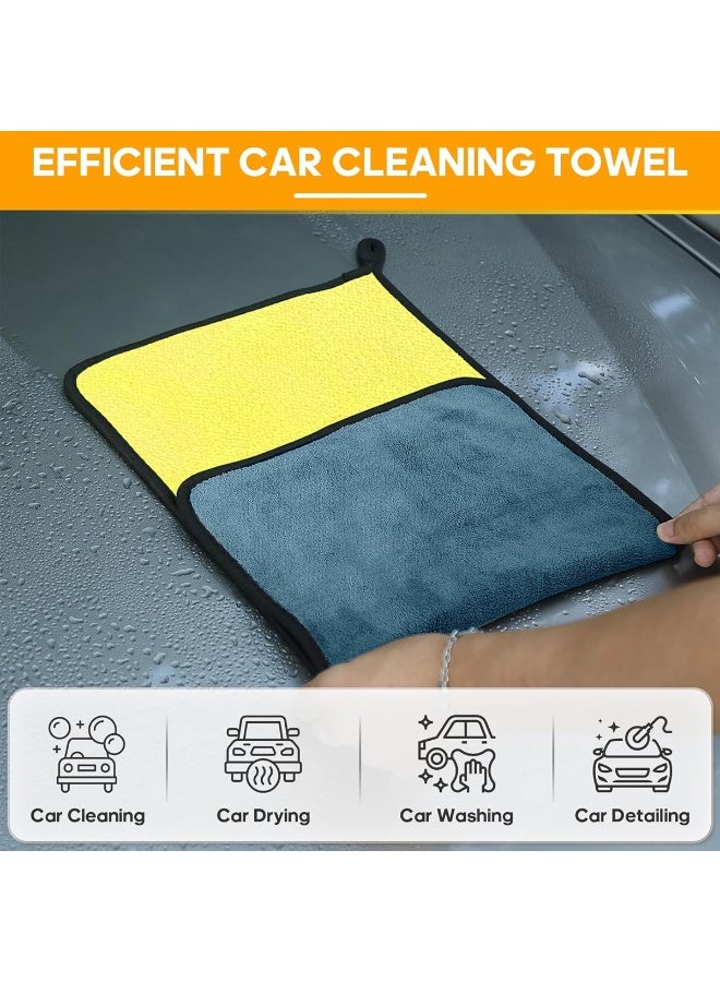3 اكس ار منشفة تنظيف فاخرة من الألياف الدقيقة 3XR مقاس 40×60 سم - قماش تجفيف سيارات فائق النعومة، أصفر ورمادي، مزدوج الجوانب، 600 جرام/م2 من الصوف المرجاني عالي الامتصاص لغسيل السيارات والتلميع والتنظيف التفصيلي وتنظيف المنزل - Image 3