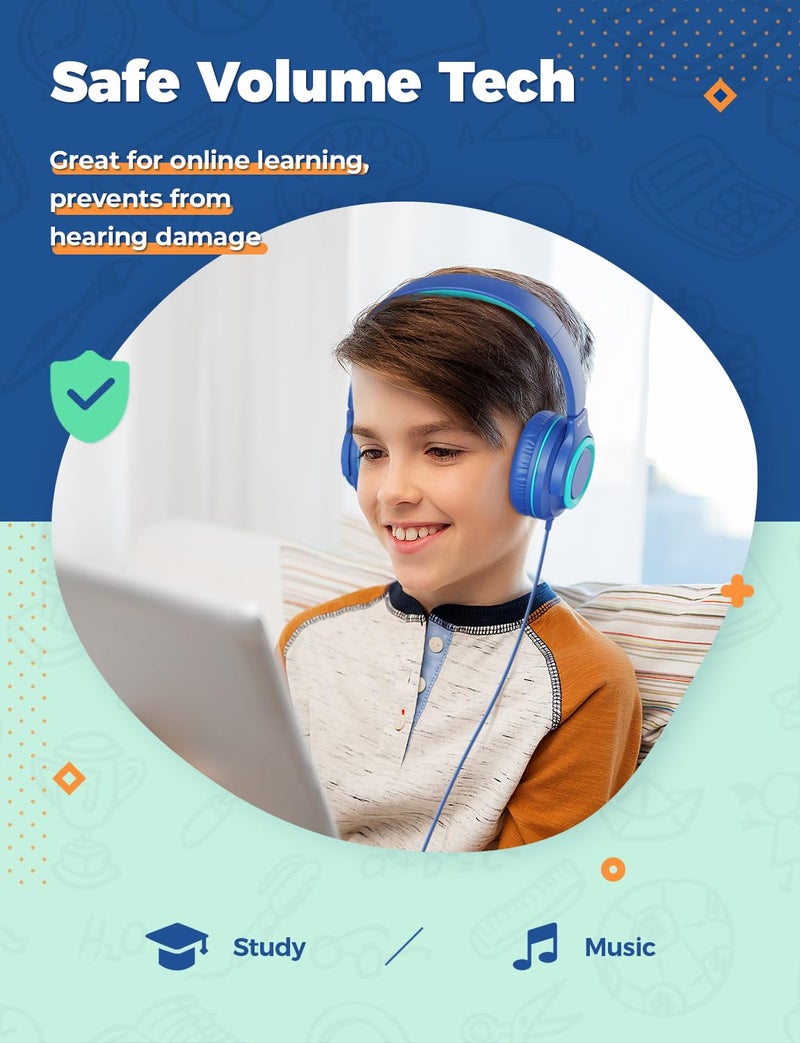 iClever 2Pack Kids Headphones with Sharing Splitter - 85dBA Safe Volume Limited - HS22 Wired Headphones for Kids Teens, Tangle-Free 3.5mm Jack Foldable Stereo for School/Tablet/Travel - Image 3