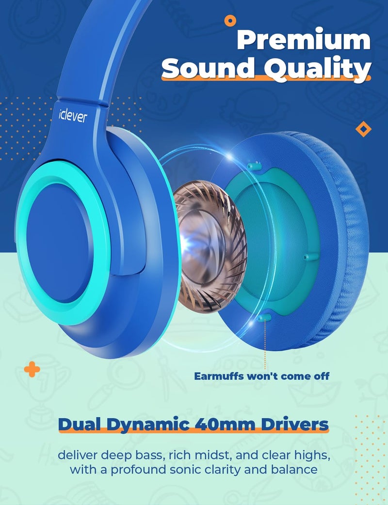 iClever 2Pack Kids Headphones with Sharing Splitter - 85dBA Safe Volume Limited - HS22 Wired Headphones for Kids Teens, Tangle-Free 3.5mm Jack Foldable Stereo for School/Tablet/Travel - Image 4