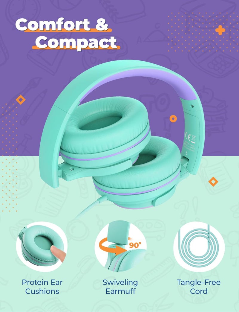 iClever 2Pack Kids Headphones with Sharing Splitter - 85dBA Safe Volume Limited - HS22 Wired Headphones for Kids Teens, Tangle-Free 3.5mm Jack Foldable Stereo for School/Tablet/Travel - Image 5