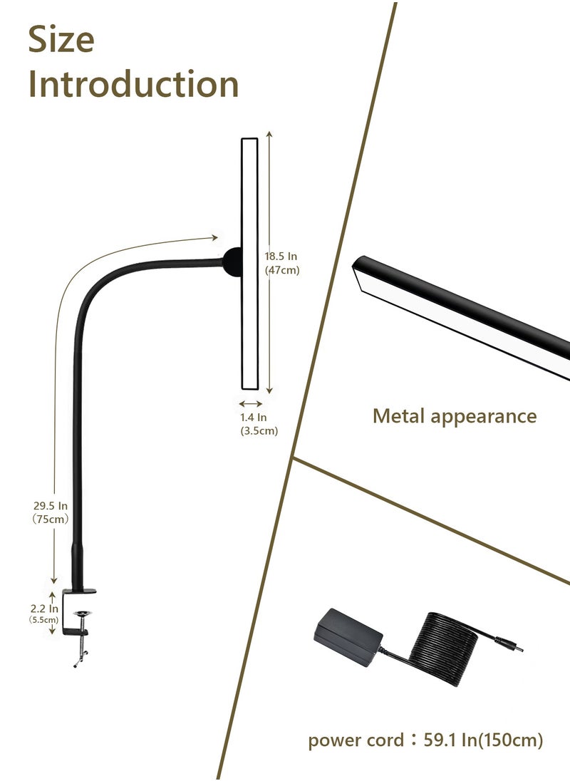 LOOPITYS - Desk Lamp with Clamp,3 Color Modes,Flexible Gooseneck Clamp Light, EyeCaring 18W Touch and Remote Control Color Brightness Timer for Office,Study 2180 LUX Energy Conservation (BLACK) - Image 1