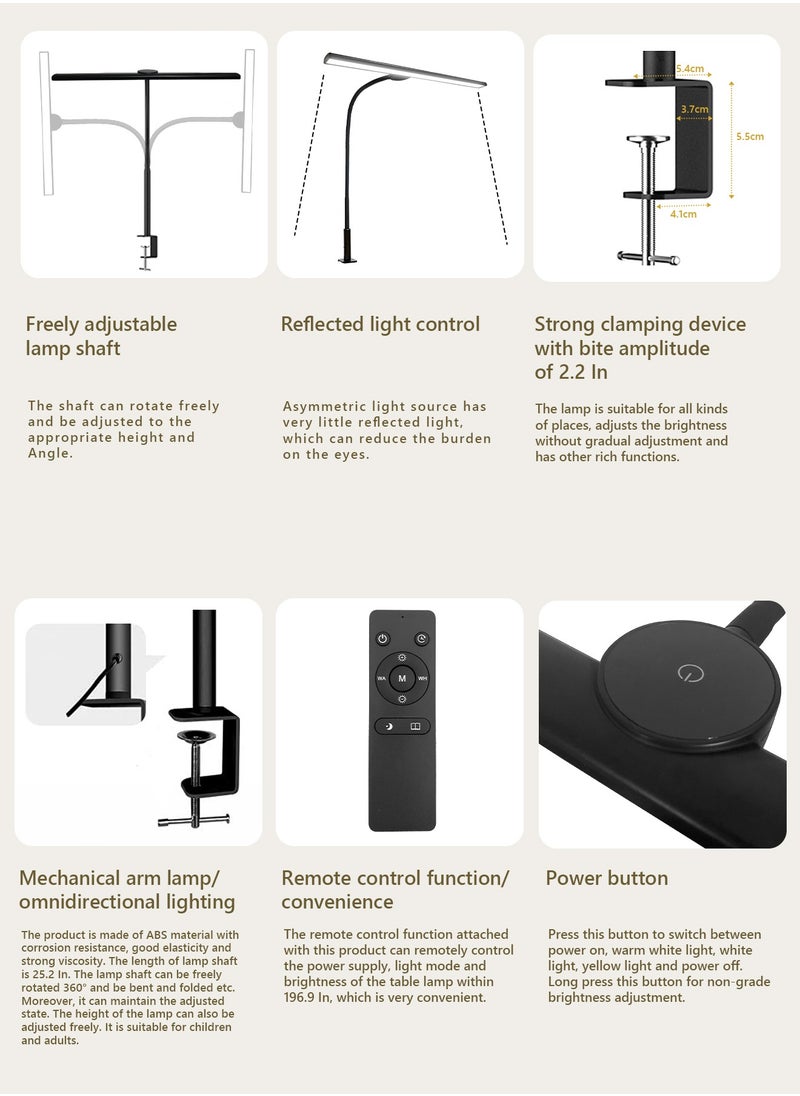 LOOPITYS - Desk Lamp with Clamp,3 Color Modes,Flexible Gooseneck Clamp Light, EyeCaring 18W Touch and Remote Control Color Brightness Timer for Office,Study 2180 LUX Energy Conservation (BLACK) - Image 1