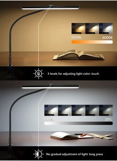 LOOPITYS Desk Lamp with Clamp,3 Color Modes,Flexible Gooseneck Clamp Light, EyeCaring 18W Touch and Remote Control Color Brightness Timer for Office,Study 2180 LUX Energy Conservation (BLACK)  - Image 3