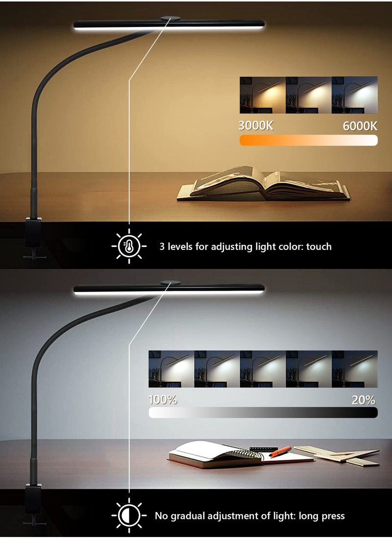 LOOPITYS - Desk Lamp with Clamp,3 Color Modes,Flexible Gooseneck Clamp Light, EyeCaring 18W Touch and Remote Control Color Brightness Timer for Office,Study 2180 LUX Energy Conservation (BLACK) - Image 1