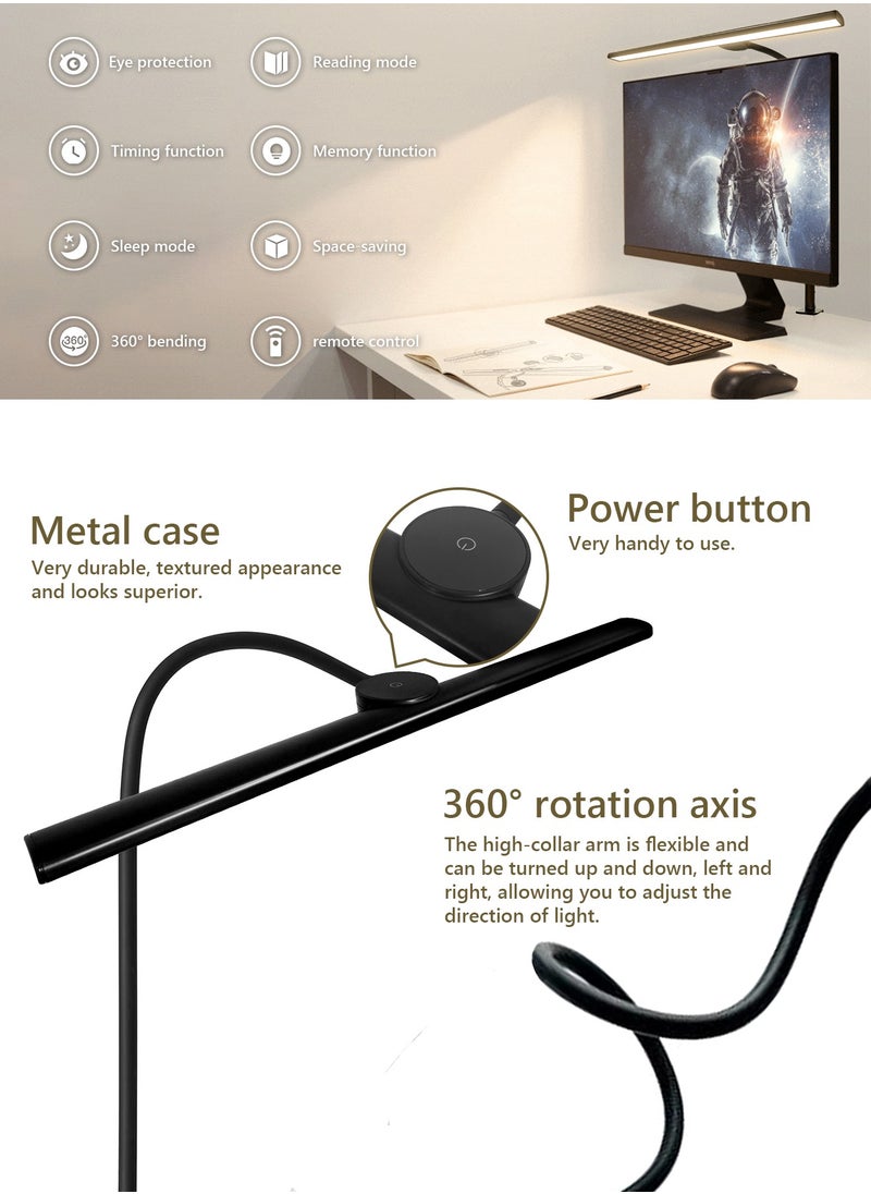 LOOPITYS - Desk Lamp with Clamp,3 Color Modes,Flexible Gooseneck Clamp Light, EyeCaring 18W Touch and Remote Control Color Brightness Timer for Office,Study 2180 LUX Energy Conservation (BLACK) - Image 1