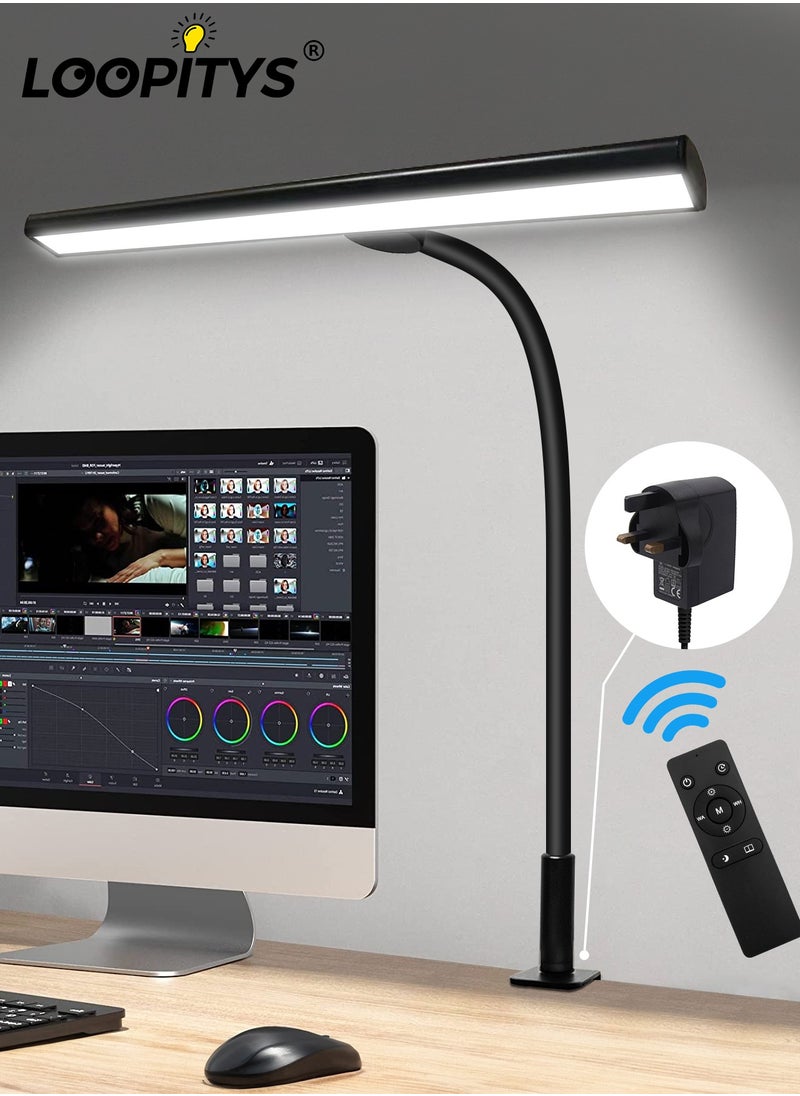 LOOPITYS - Desk Lamp with Clamp,3 Color Modes,Flexible Gooseneck Clamp Light, EyeCaring 18W Touch and Remote Control Color Brightness Timer for Office,Study 2180 LUX Energy Conservation (BLACK) - Image 1