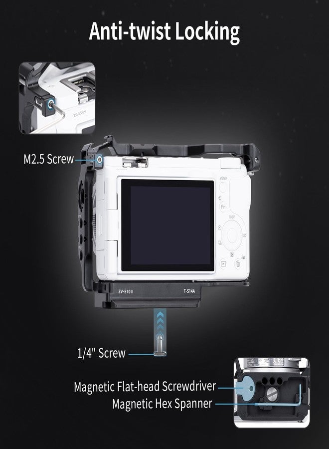 نيتز قفص Nitze ZV-E10 II لكاميرا Sony ZV-E10 II، مزود بسكة NATO مدمجة، وقاعدة تثبيت ملحقات مدمجة، ومقبض مريح، ولوحة تحرير سريع لنظام Arca-Swiss - T-S14A - Image 5