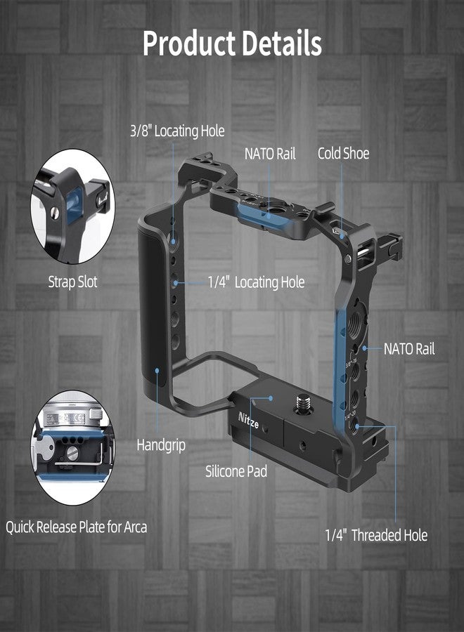 نيتز قفص Nitze ZV-E10 II لكاميرا Sony ZV-E10 II، مزود بسكة NATO مدمجة، وقاعدة تثبيت ملحقات مدمجة، ومقبض مريح، ولوحة تحرير سريع لنظام Arca-Swiss - T-S14A - Image 3