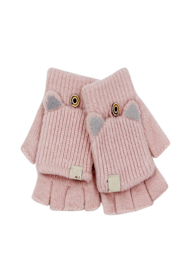 leomoste Winter Warm Convertible Mittens Half Fingerless Plush Knitted Lined Cartoon Gloves for 6-12 Years Old Boys Girls - Image 5