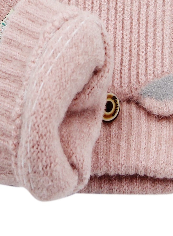 leomoste Winter Warm Convertible Mittens Half Fingerless Plush Knitted Lined Cartoon Gloves for 6-12 Years Old Boys Girls - Image 4