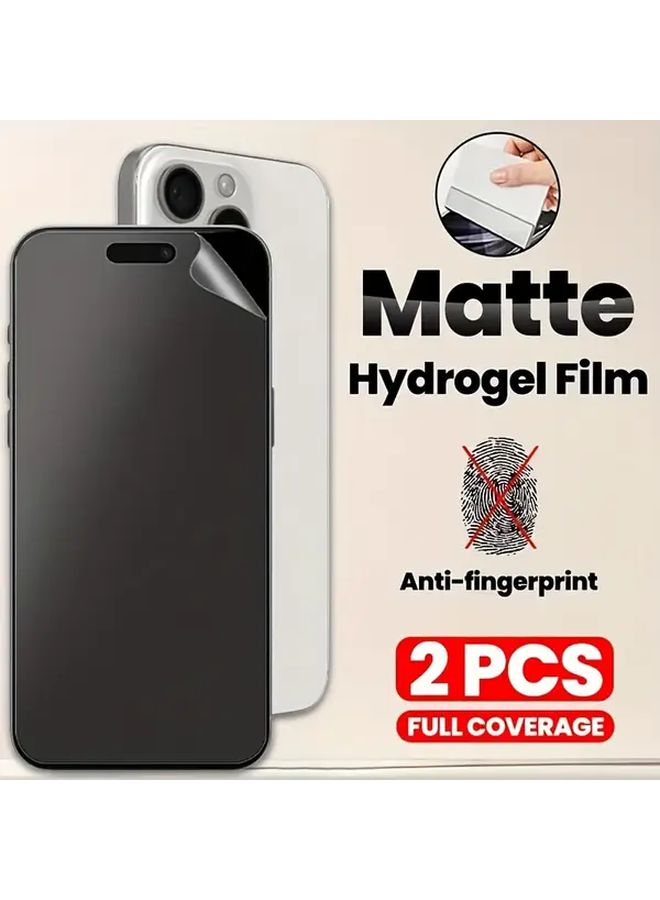2 Pcs Matte Hydrogel Film Screen Protector Compatible With IPhone 15 Full Coverage Scratch Resistant Anti Glare Oil Resistant Fingerprint Resistant High Sensitivity Touch Perfect Fit No Bubbles - Image 1