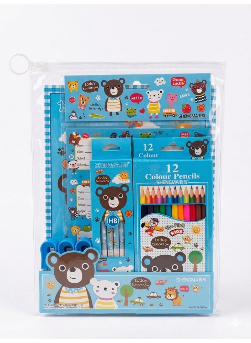 Green Banena Kids Stationery Set, Bear, Series, 12 Colour Pencils, HB Pencils, Drawing Book, Sharpeners, Erasers, Name Slips - Image 1