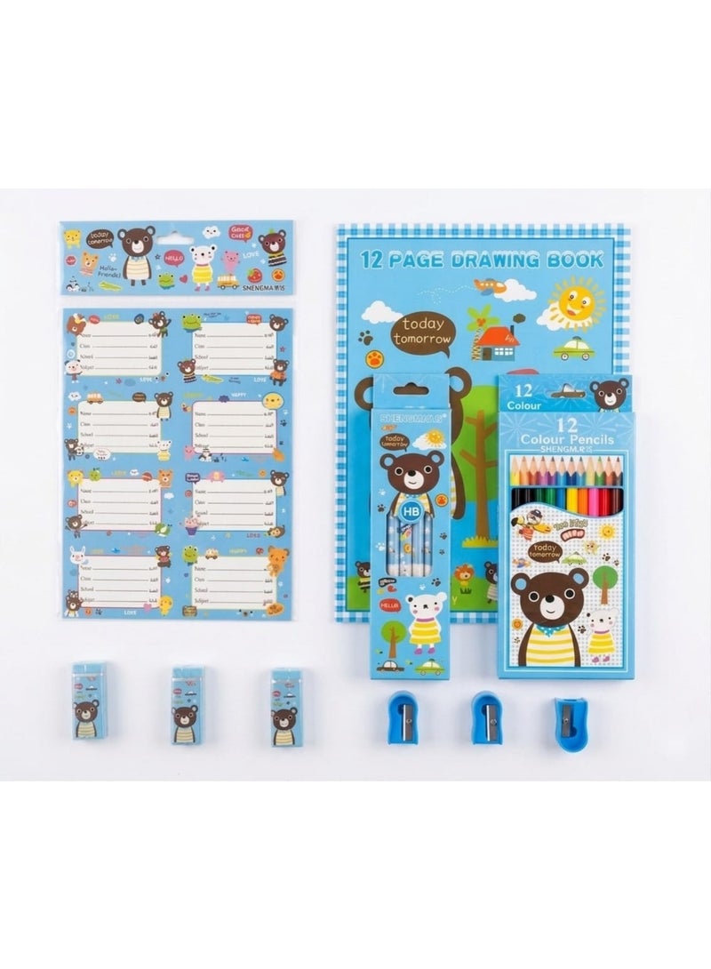 Green Banena Kids Stationery Set, Bear, Series, 12 Colour Pencils, HB Pencils, Drawing Book, Sharpeners, Erasers, Name Slips - Image 2