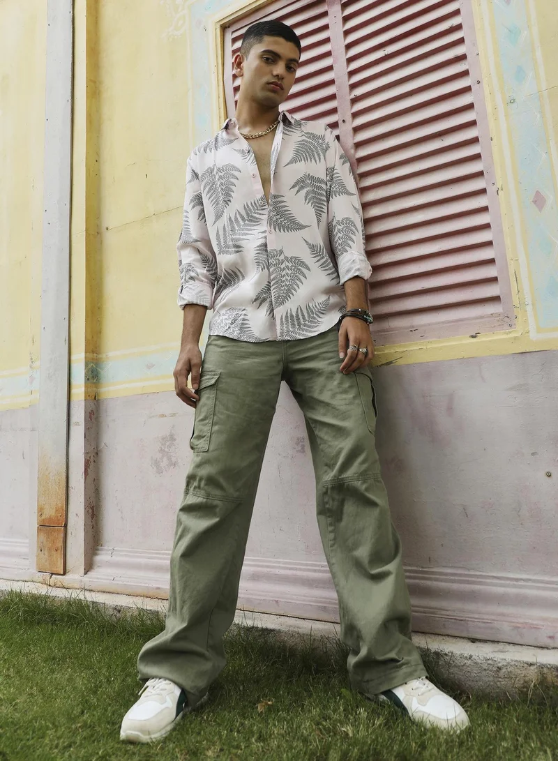 Campus Sutra Men's Light Pink & Dark Grey Contrast Fern Shirt