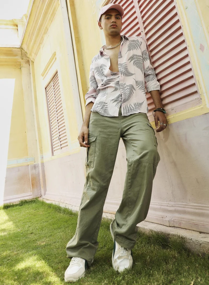 Campus Sutra Men's Light Pink & Dark Grey Contrast Fern Shirt