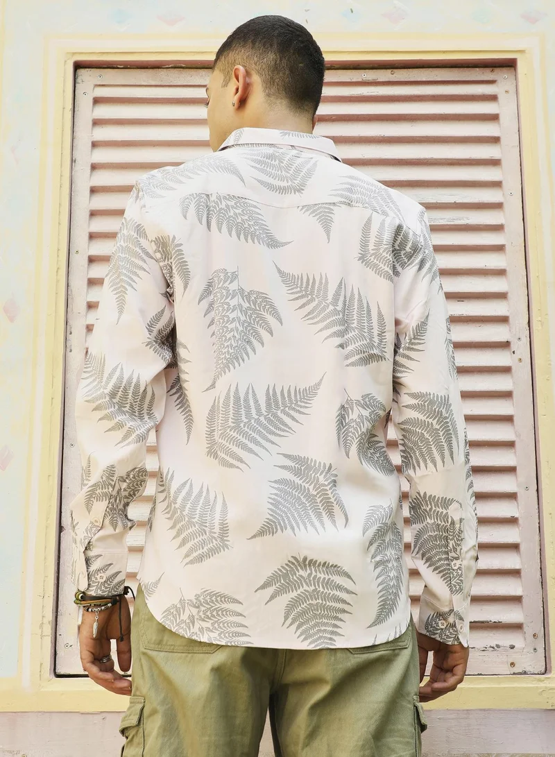 Campus Sutra Men's Light Pink & Dark Grey Contrast Fern Shirt