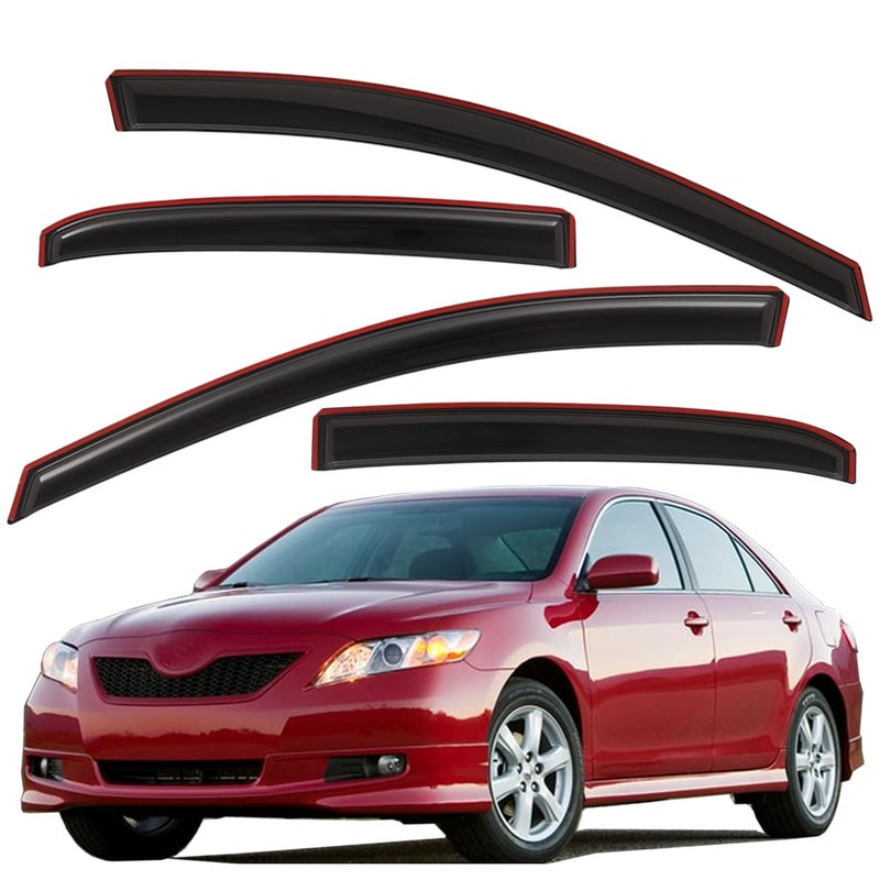 غطاء نافذة ليتروينك الإضافي المتين مع تركيب داخلي يناسب تويوتا كامري 2007-2011 حماية من الأشعة فوق البنفسجية درع مطر واقي للرياح الأصلي بدون حفر سهل التركيب دخاني داكن 4 قطع