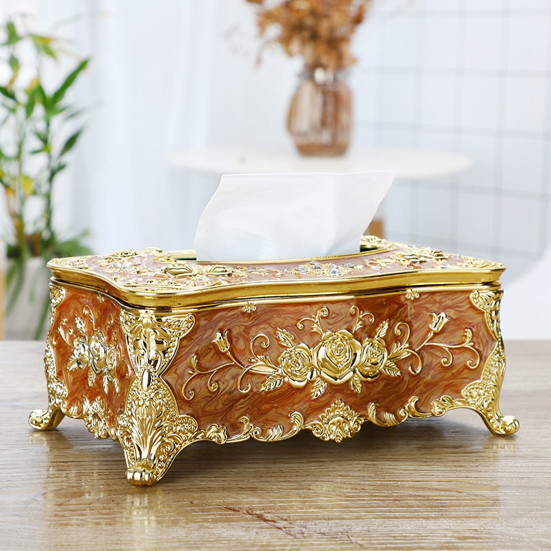 Generic Large Gold Napkin Holder Creative Plastic Tissue Box Golden Cafe Rose