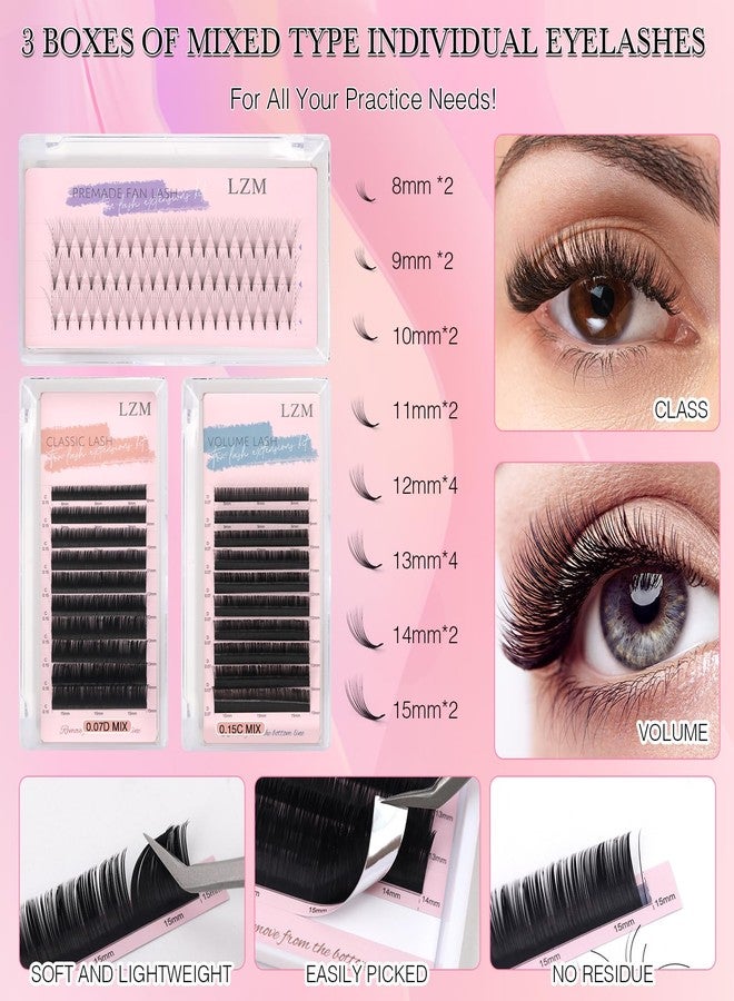 LZM Eyelash Extension Kit for Beginners, Lash Extension Supplies Tech Starter Kit with Everything Lash Mannequin Head, Individual Lashes, Lash Fan, Glue, Remover, Tweezers for Practice - Image 3