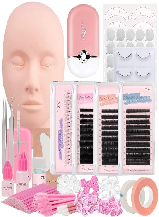 LZM Eyelash Extension Kit for Beginners, Lash Extension Supplies Tech Starter Kit with Everything Lash Mannequin Head, Individual Lashes, Lash Fan, Glue, Remover, Tweezers for Practice - Image 1