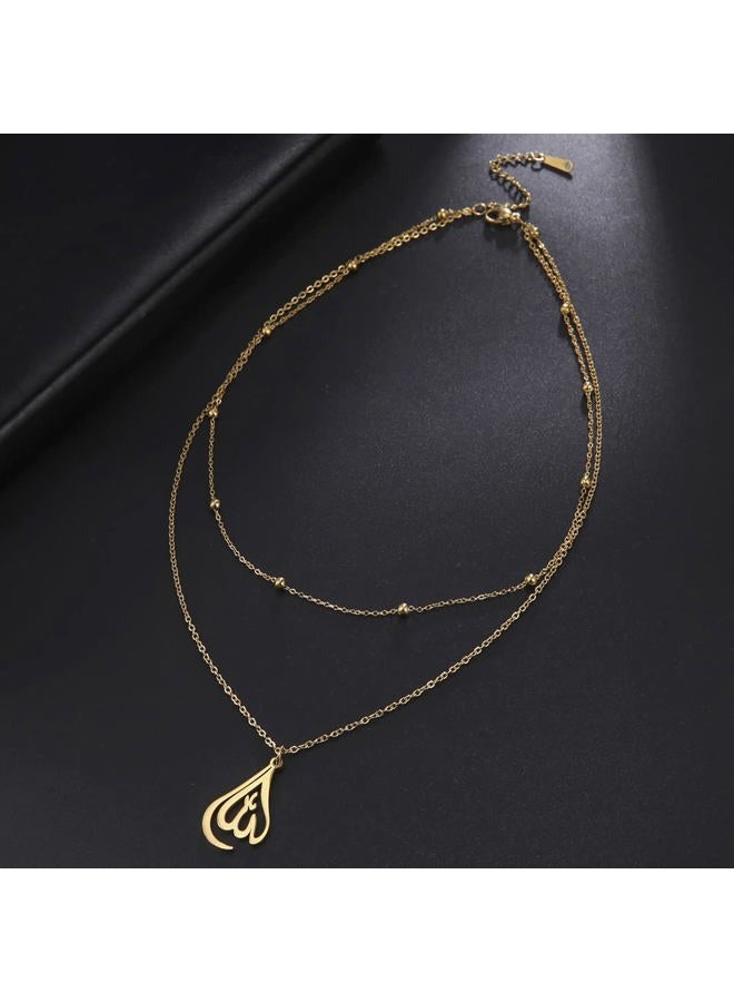 UNIFT Islamic Muslim Allah Layered Necklaces For Women Stainless Steel Charm Water Drop Heart Shape Allah Pendant Double Layer Necklace Islamic Jewelry (gold, Stainless Steel) - Image 4