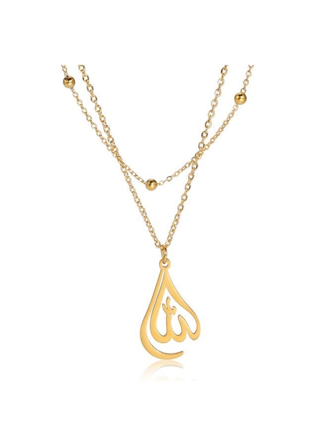 UNIFT Islamic Muslim Allah Layered Necklaces For Women Stainless Steel Charm Water Drop Heart Shape Allah Pendant Double Layer Necklace Islamic Jewelry (gold, Stainless Steel) - Image 1