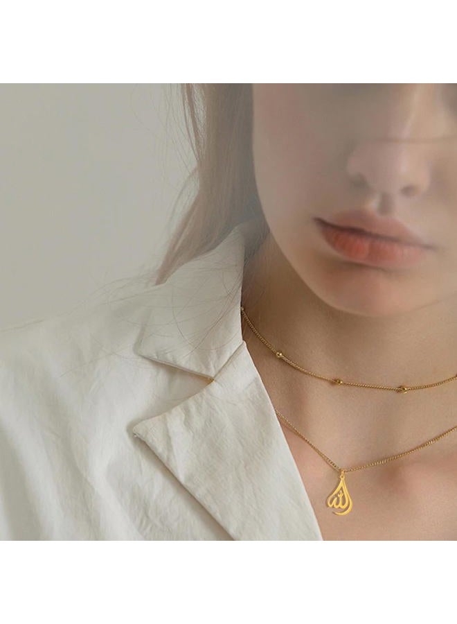 UNIFT Islamic Muslim Allah Layered Necklaces For Women Stainless Steel Charm Water Drop Heart Shape Allah Pendant Double Layer Necklace Islamic Jewelry (gold, Stainless Steel) - Image 2