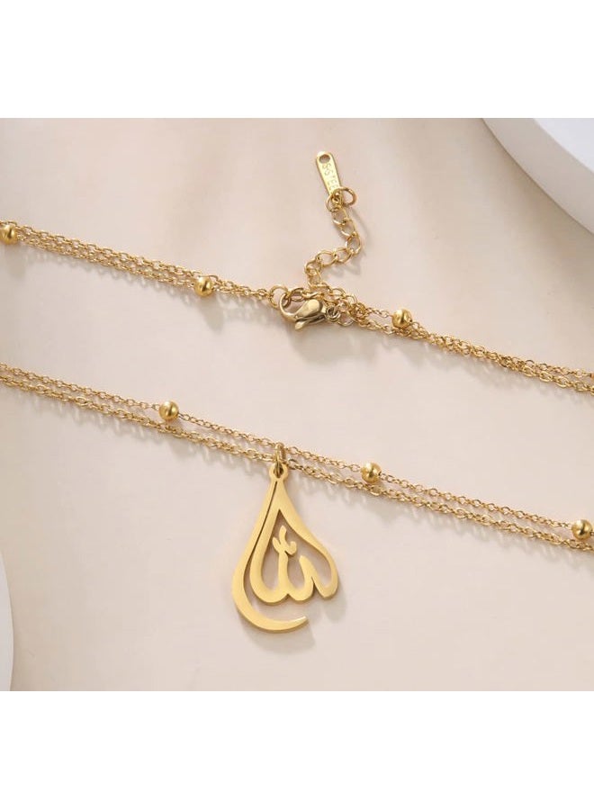 UNIFT Islamic Muslim Allah Layered Necklaces For Women Stainless Steel Charm Water Drop Heart Shape Allah Pendant Double Layer Necklace Islamic Jewelry (gold, Stainless Steel) - Image 5