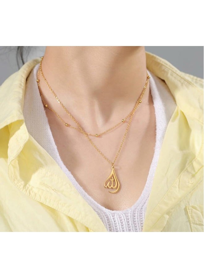 UNIFT Islamic Muslim Allah Layered Necklaces For Women Stainless Steel Charm Water Drop Heart Shape Allah Pendant Double Layer Necklace Islamic Jewelry (gold, Stainless Steel) - Image 3