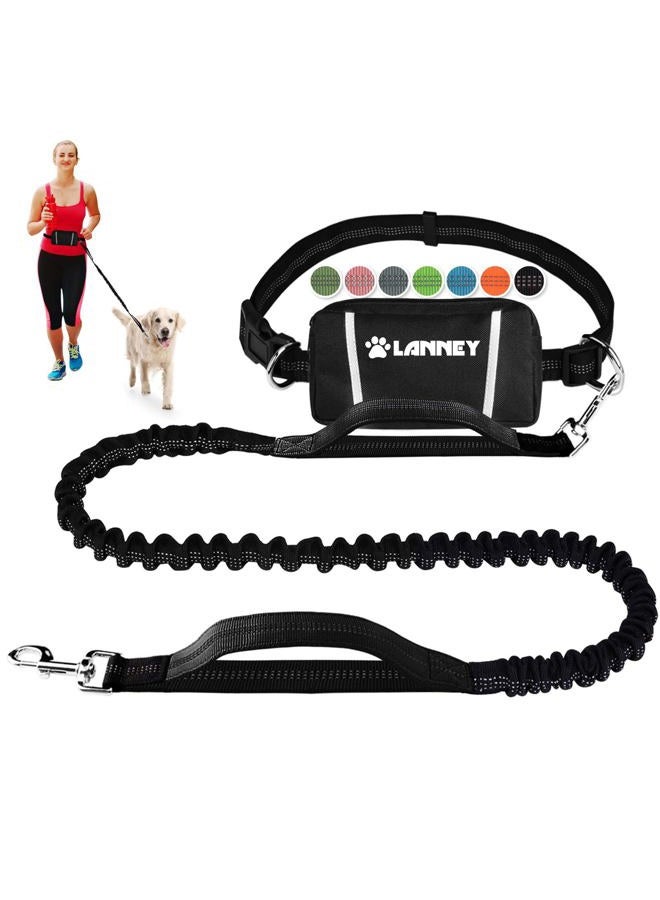 LANNEY Hands Free Dog Leash Bungee Retractable Dog Running Waist Leash for Running Walking Jogging Training Hiking with Medium to Large Dogs, Adjustable Waist Belt Pouchouch, Reflective Sches, Dual Handle - Image 1
