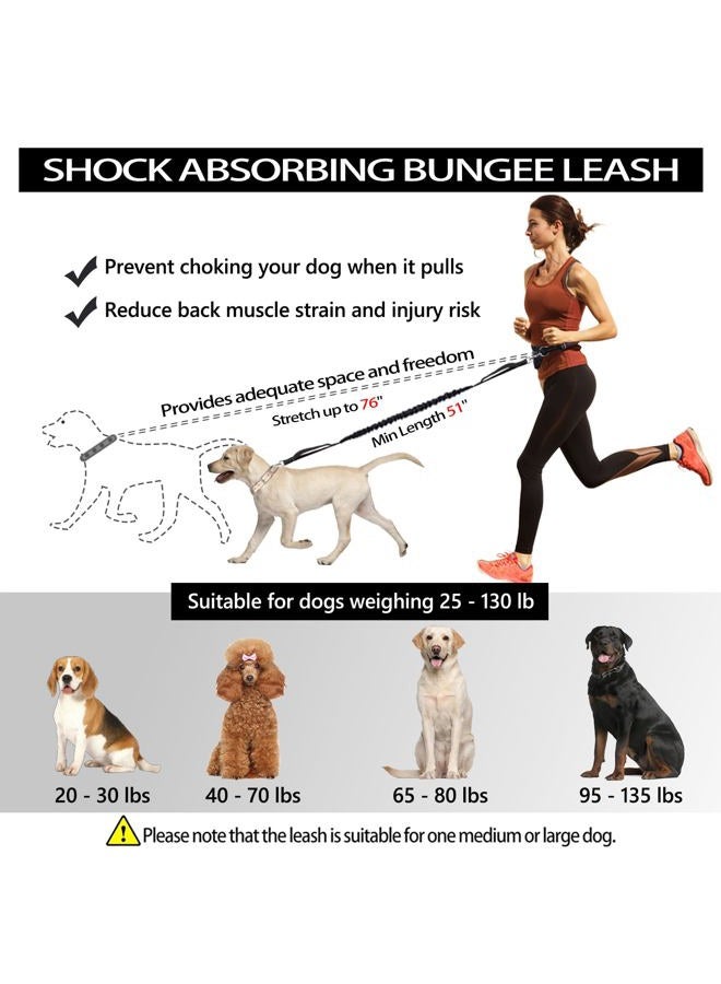 LANNEY Hands Free Dog Leash Bungee Retractable Dog Running Waist Leash for Running Walking Jogging Training Hiking with Medium to Large Dogs, Adjustable Waist Belt Pouchouch, Reflective Sches, Dual Handle - Image 2