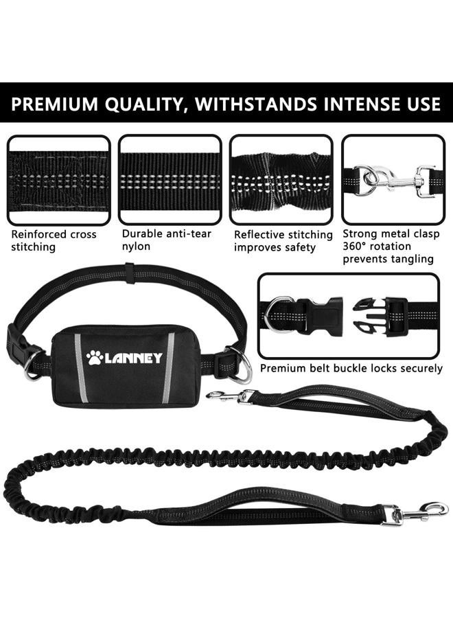 LANNEY Hands Free Dog Leash Bungee Retractable Dog Running Waist Leash for Running Walking Jogging Training Hiking with Medium to Large Dogs, Adjustable Waist Belt Pouchouch, Reflective Sches, Dual Handle - Image 3