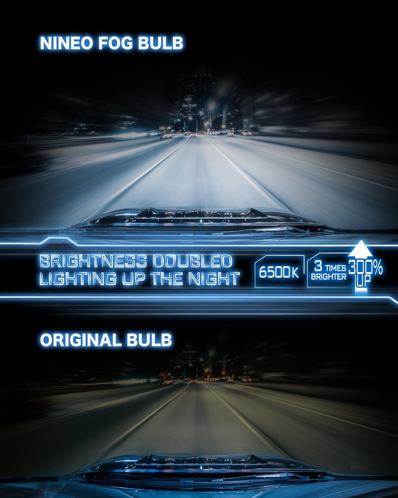 NINEO 9005 H11 Bulbs Combo, 9005+H11 Fog Lights, 300% Super Brighter, 6500K Cool White, Real 1:1 Mini Size, Plug and Play, Off-Road Use or Fog Light, Pack of 4 - Image 3