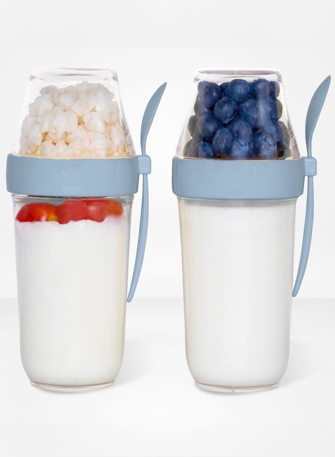 Felli On the Go Yogurt Parfait Snack Cup with Lid 100% Leak Proof, Reusable Travel Container with Spoon + Fruit & Granola Holder for To Go Cereal, Overnight Oats, Chia Pudding Jar (2, Blue Moon) - Image 1