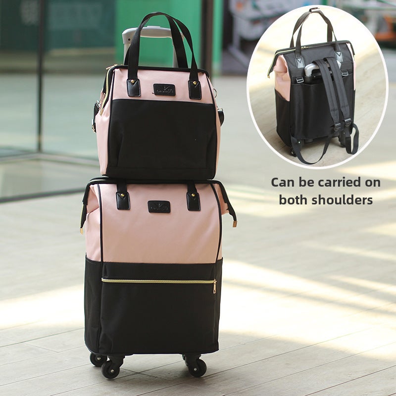 Large Capacity Womens Travel Bag with Trolley Pink Set Universal Wheel