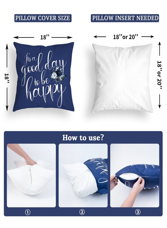 D DIFARIC Navy Blue Throw Pillow Covers 18x18 Inch Floral Roses Flower White Grey Pillows Decorative Throw Pillows Modern Quote Spring Velvet Cushion Case Set of 4 for Couch Bed Sofa - Image 4