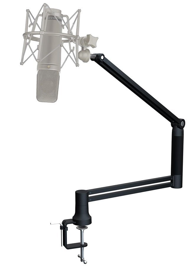 WALALLA Microphone Boom Arm with gimbal phone holder, Low Profile Adjustable Stick Microphone Arm Stand with Desk Mount Clamp, Screw Adapter, Cable Managemen - Image 2