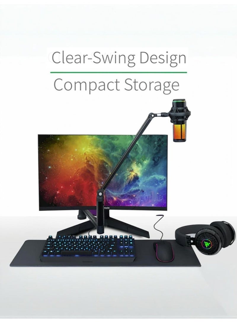 WALALLA Microphone Boom Arm with gimbal phone holder, Low Profile Adjustable Stick Microphone Arm Stand with Desk Mount Clamp, Screw Adapter, Cable Managemen - Image 3